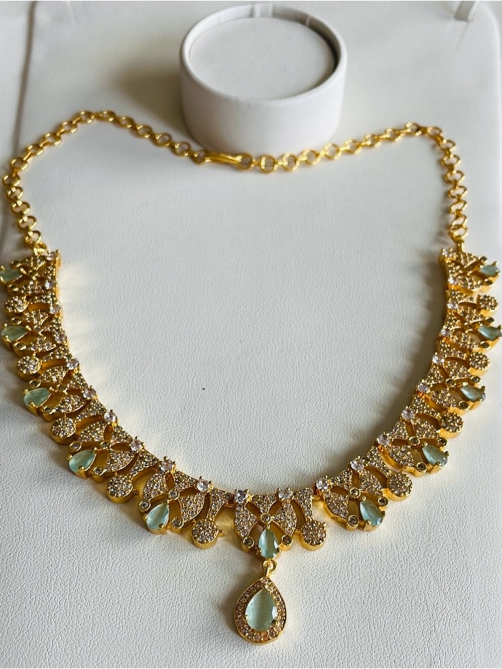 Gold-Tone Green Teardrop Statement Necklace - Women Jewelry
